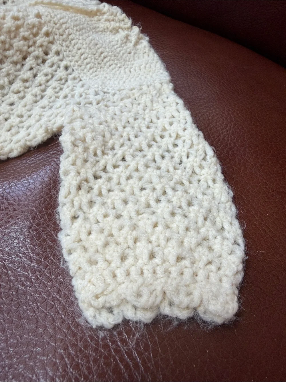 1950’s Cream Knit Open-Front Baby Sweater with Pom Tie
